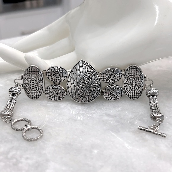 Sterling Silver Engraved Toggle Clasp Bracelet - Picture 3 of 13
